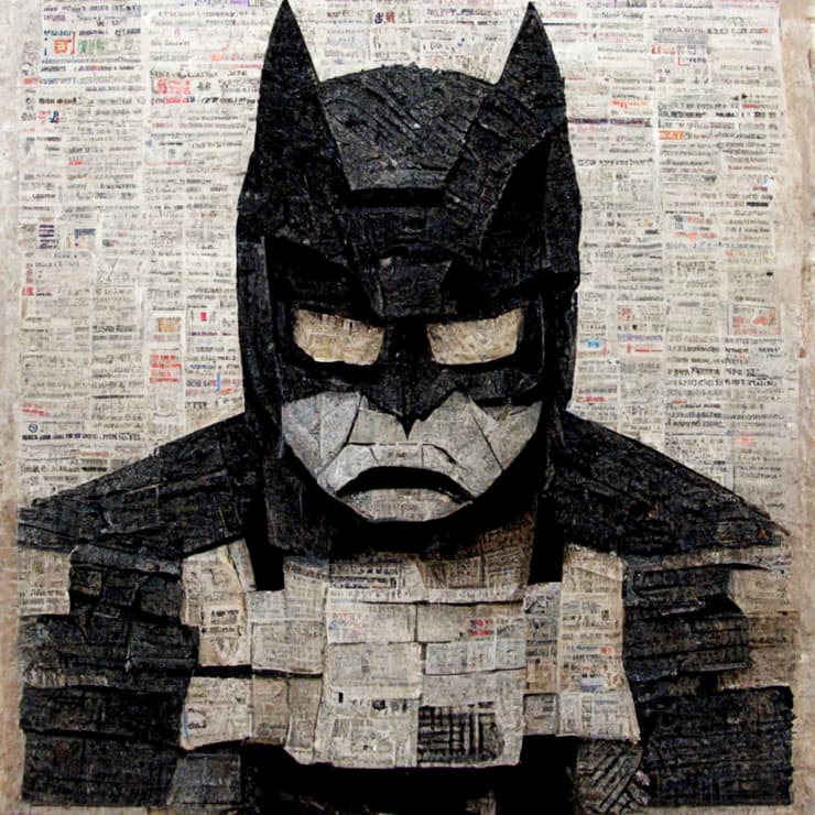 תמונה שנוצרה מהמשפט: "Angry Batman Made Out Of Newspapers"