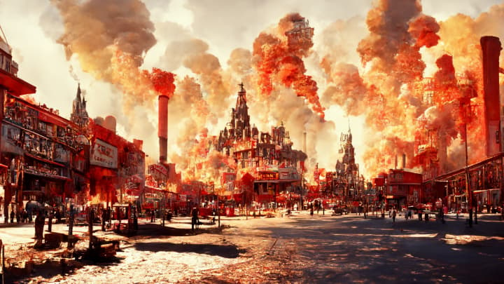 תמונה שנוצרה מהמשפט: "Paper City In A Fiery Environment"