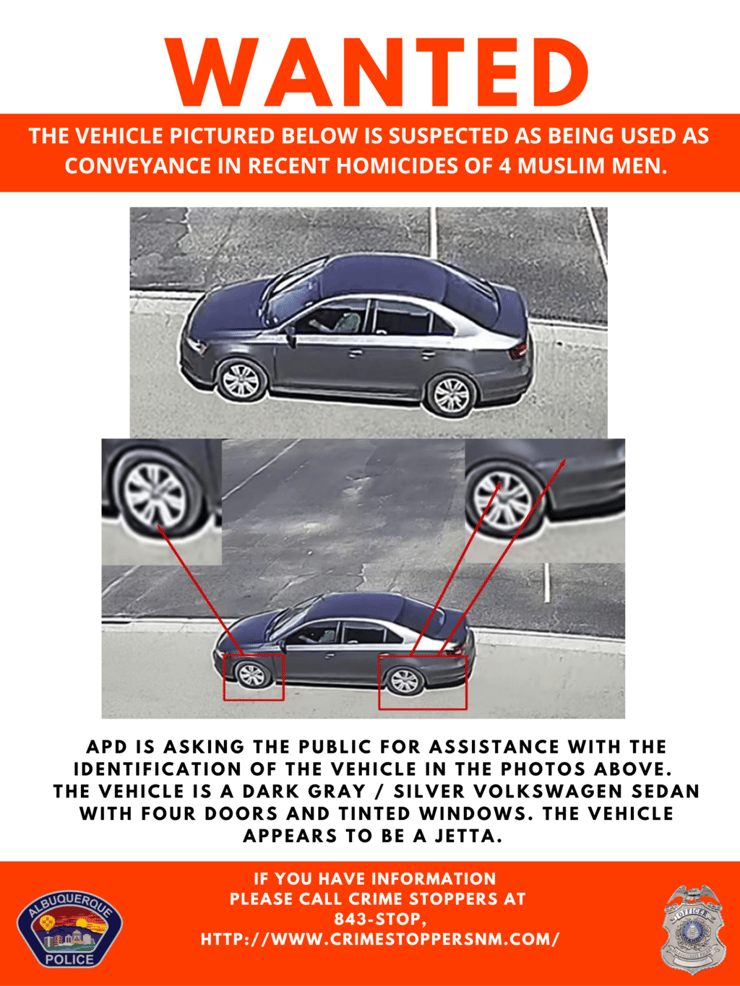 תמונת רכב חשוד שפרסמו הרשויות ב אלבקרקי ניו מקסיקו ארה"ב במסגרת חקירת רצח ארבעה גברים מוסלמים