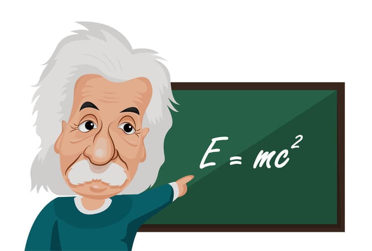 איור של איינשטיין והמשוואה המפורסמת