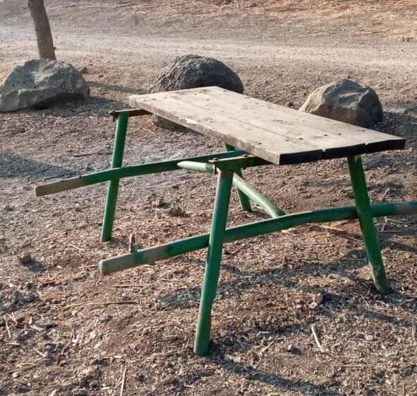 שולחן עץ שהושחת ביער בגליל