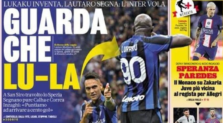 לוקאקו ומרטינס בשער ה'גאזטה דלו ספורט' (צילום מסך) לוקאקו ומרטינס בשער ה'גאזטה דלו ספורט'