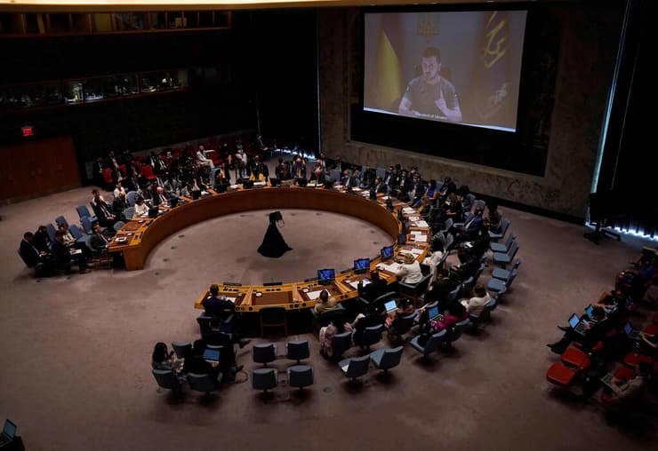 נשיא אוקראינה וולודימיר זלנסקי נאום וידאו עצרת הביטחון של האו"ם