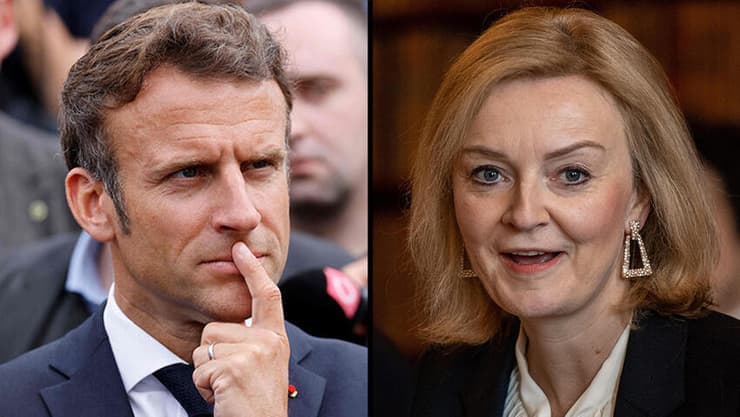 נשיא צרפת עמנואל מקרון ו ליז טראס מועמדת ל ראש ממשלת בריטניה