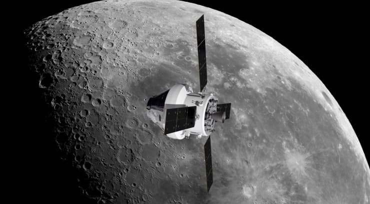 הדמיה של החללית על רקע הירח