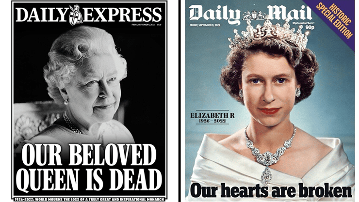 בריטניה מות המלכה אליזבת השנייה עמודי השער דיילי מייל ו דיילי אקספרס