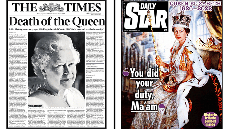בריטניה מות המלכה אליזבת השנייה עמודי השער דיילי סטאר ו הטיימס