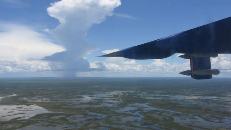 מבט על אזור ביצות בנגוולו של זמביה, ממטוס המחקר של המתקן למדידות אטמוספיריות מפלטפורמות מוטסות