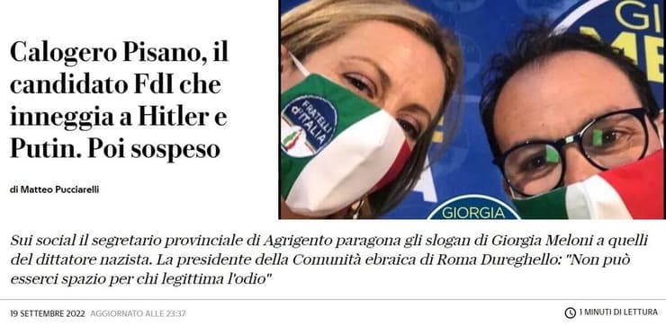 איטליה לה רפובליקה דיווח על ג'ורג'ה מלוני וחבר מפלגתה ששיבח את היטלר