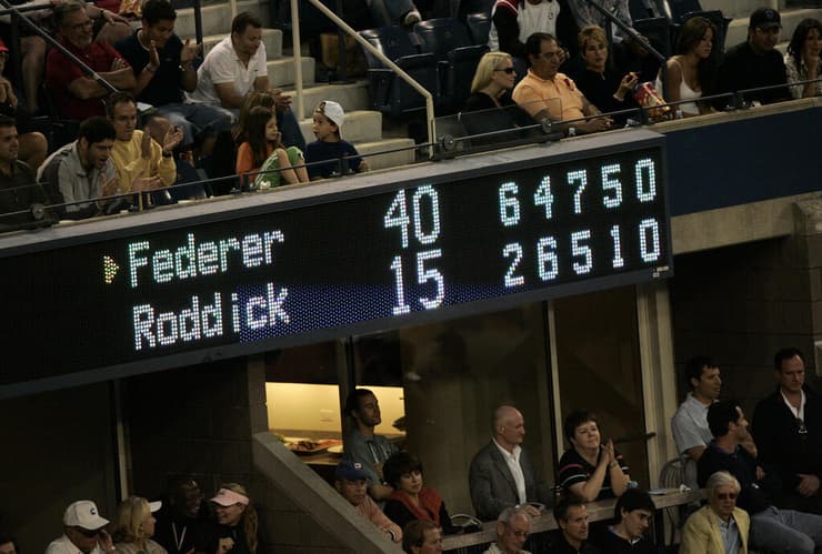 לוח התוצאות מהמשחק בין רוג'ר פדרר לבין אנדי רודיק בגמר אליפות ארה"ב 2006