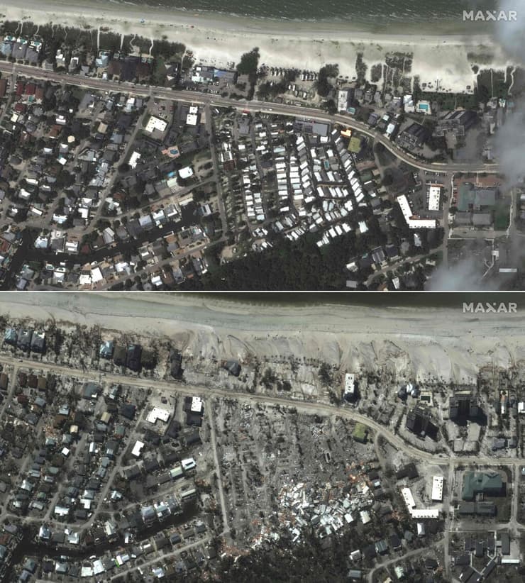 חוף פורט מאיירס פלורידה לפני ו אחרי הסופה הוריקן איאן