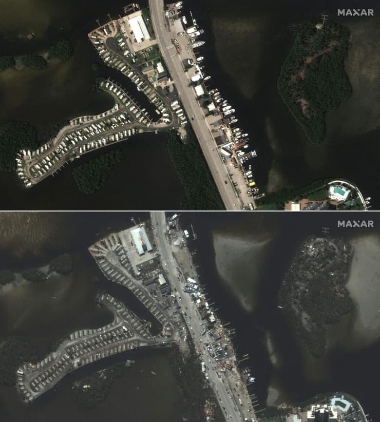 חוף פורט מאיירס פלורידה לפני ו אחרי הסופה הוריקן איאן