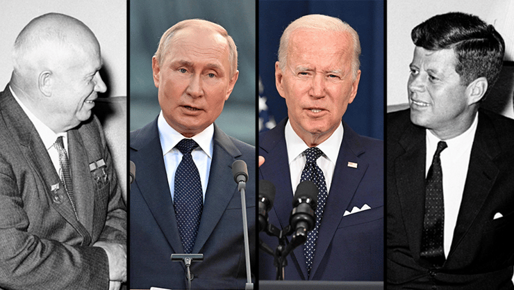 המשבר דווקא חיזק את היחסים בין בריה"מ לארה"ב. מימין לשמאל: קנדי, ביידן, פוטין וחרושצ'וב