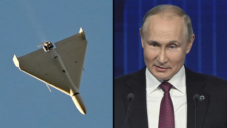 נשיא רוסיה פוטין ומל"ט שאהד 136 איראני. טהרן: לא נישאר אדישים אם היה שימוש במל"טים שלנו במלחמה