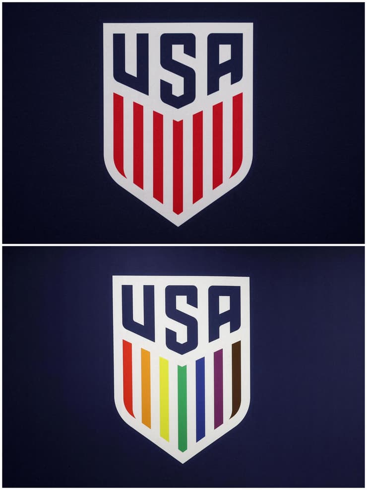 סמל ארה"ב על דש החולצה שונה לצבעי הגאווה