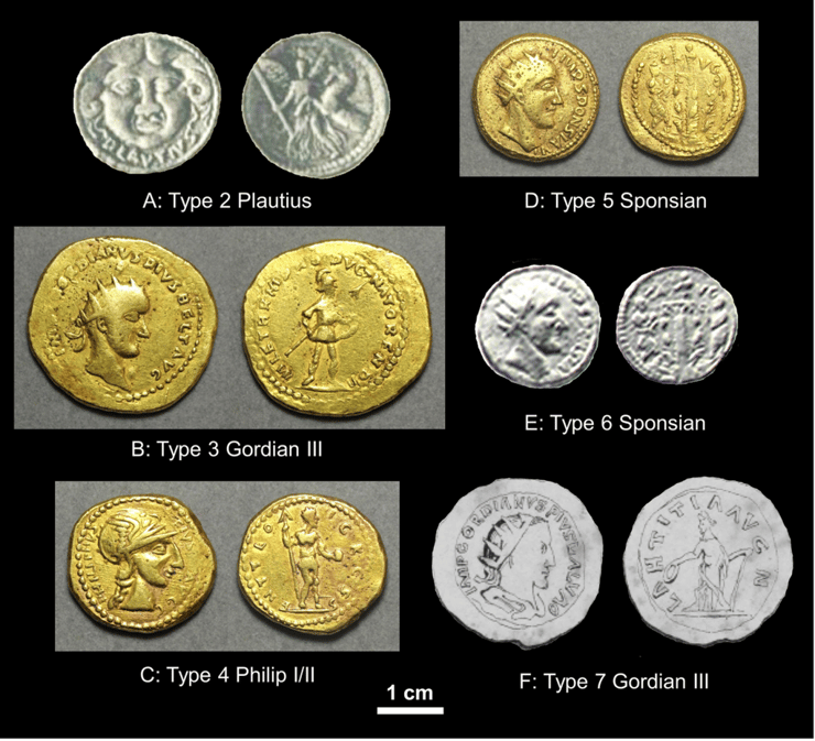 המטבעות שנמצאו בטרנסילבניה, כולל דמותם של ספונסיאן, גורדיאנוס השלישי ופיליפוס הערבי