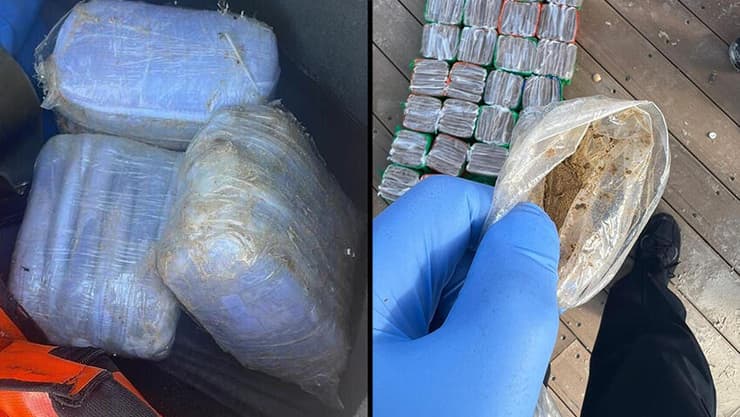 מיעמין: חבילות הסמים שאותרו בת"א, משמאל: הסמים שאותרו בגעש  