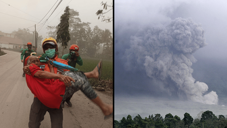 פינוי בעקבות התפרצות הר געש ההר סמרו באי ג'אווה אינדונזיה