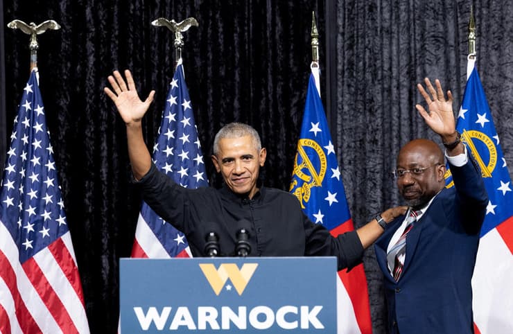 ארה"ב בחירות אמצע סנאט ג'ורג'יה רפאל וורנוק עם ברק אובמה אירוע בחירות 