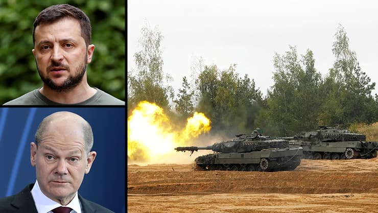 זלנסקי, שולץ וטנק "לאופרד 2" בתרגיל. נשיא אוקראינה הודה "לחברים בגרמניה" 