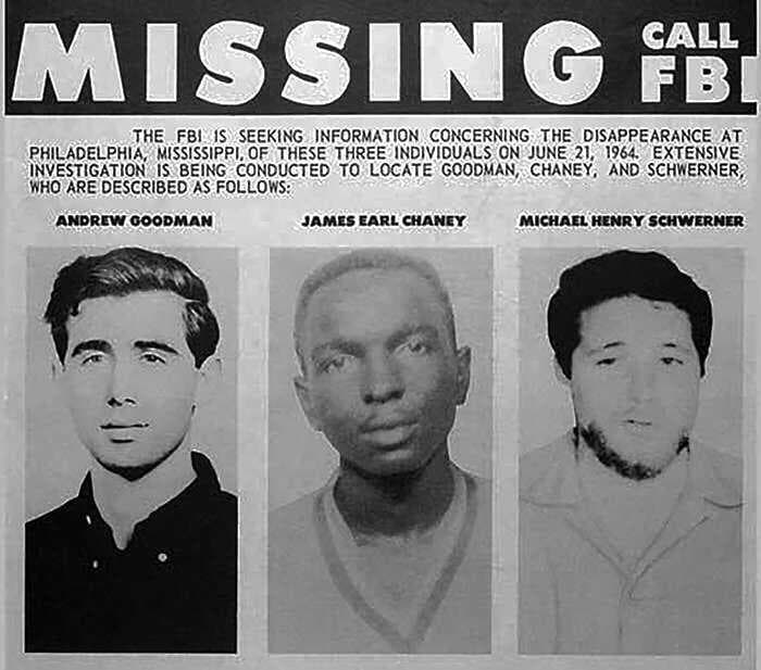 רצח מיסיסיפי זכויות אדם אנדרו גודמן מייקל שוורנר ג'יימס צ'ייני 