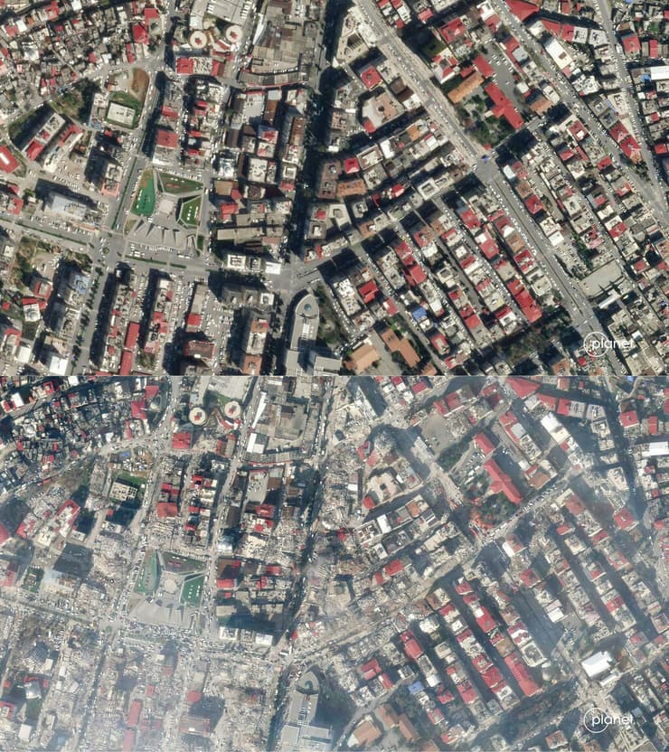 צילום לוויין לפני ואחרי ב קרמנמרש רעידת אדמה רעש טורקיה 