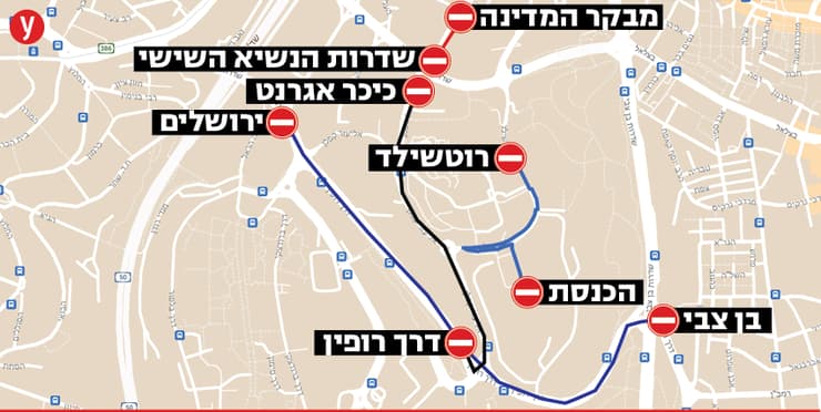 מפת חסימת הכבישים ברחובות ירושלים