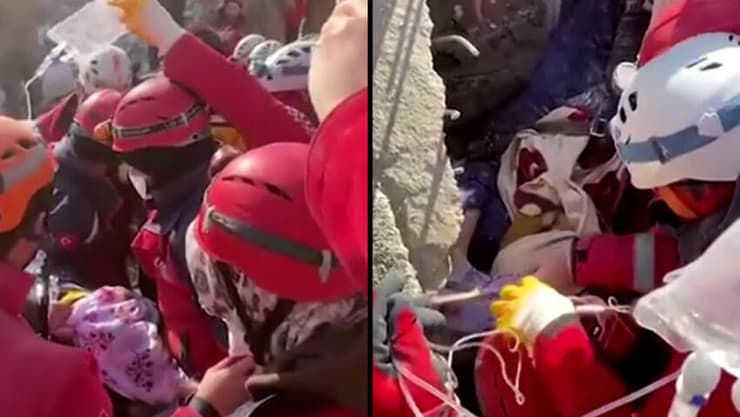 רעידת אדמה טורקיה קרמנמרש אישה חולצה אחרי 222 שעות בהריסות