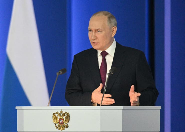 נשיא רוסיה ולדימיר פוטין נואם לקראת ציון שנה ל מלחמה מול אוקראינה