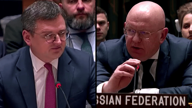 שגריר רוסיה באו"ם ושר החוץ של אוקראינה במועצת הביטחון של האו"ם