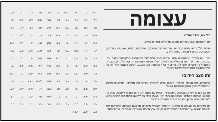 משרתי מילואים מילואימניקים יחידת יהל״ם יחידה הנדסית למשימות מיוחדות חתומה חתמה עצומה נגד הרפורמה המשפטית