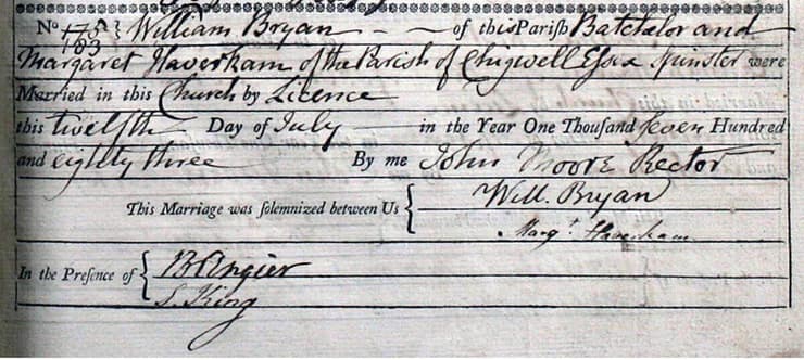 תעודת הנישואין של מרגרט בריאן, בו התגלה שמו של בעלה, וויליאם