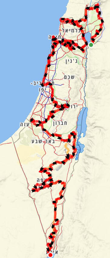 2,023 ק"מ לאורכה ולרוחבה של ישראל. מפת המסע של יאיר קדמן