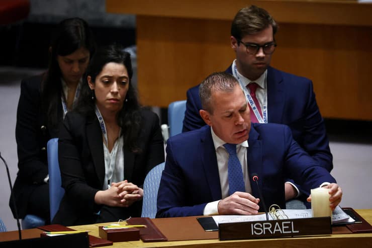 שגריר ישראל באו"ם גלעד ארדן בדיון במועצה של מועצת הביטחון בסוגייה הפלסטינית