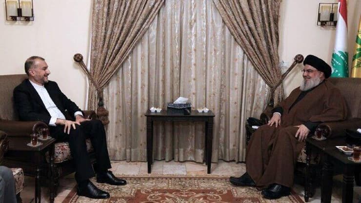 מזכ"ל חיזבאללה חסן נסראללה נפגש  עם שר החוץ האיראני  חוסין אמיר עבד-אללהייאן