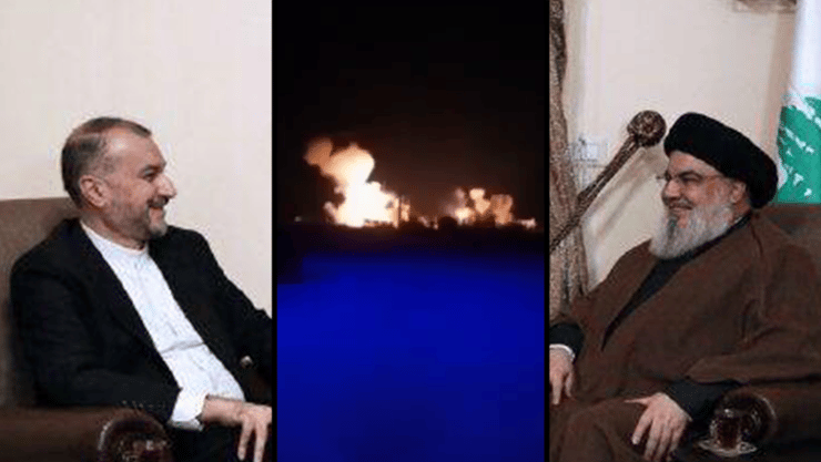 מזכ"ל חיזבאללה חסן נסראללה, שר החוץ האיראני  חוסין אמיר עבד-אללהייאן ותיעוד התקיפה בחומס