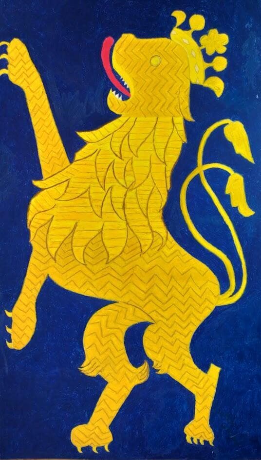 מיקי קוקולביץ, "אריה פורטוגל" – מתוך סדרת אריות של פרוכות, פנדה על נייר