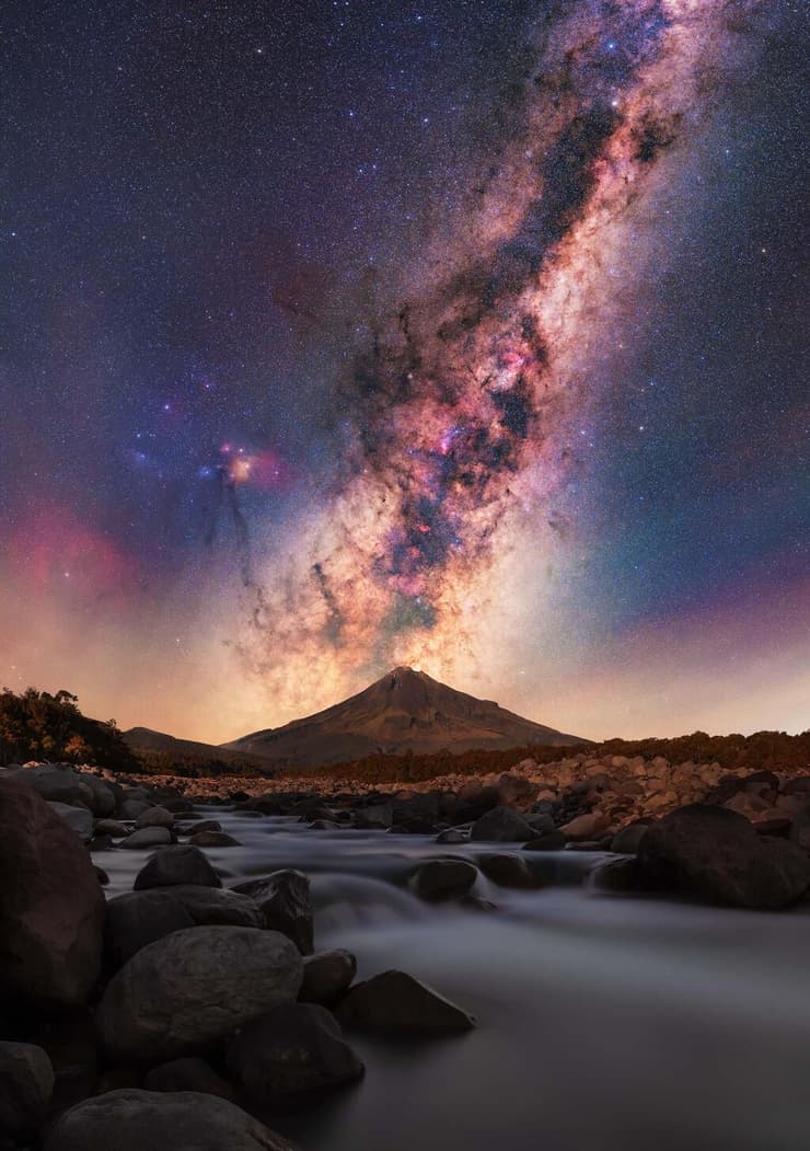 Milky Way Rising over Stony River & Mt Taranaki