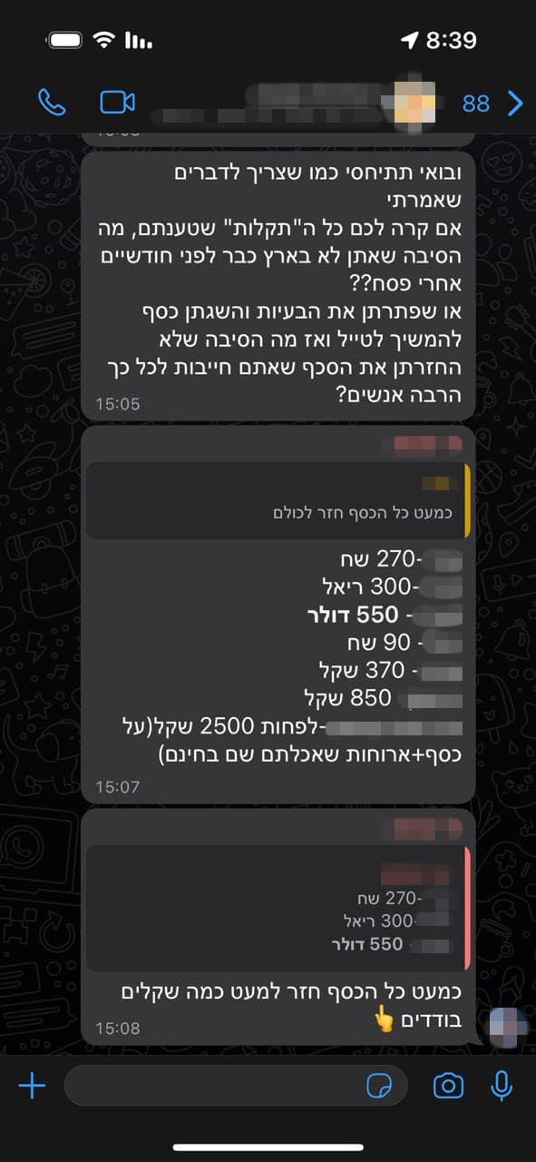 שיחה בקבוצת הוואטסאפ של הנעקצים