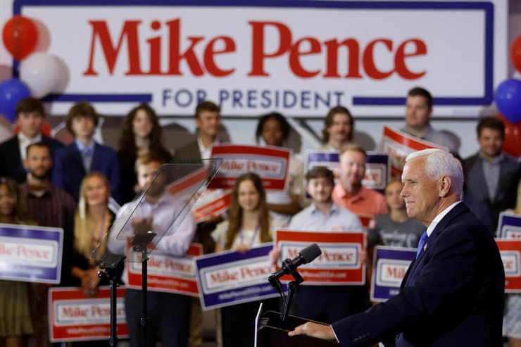 מייק פנס השקת קמפיין בחירות 2024 מדינת אייווה ארה"ב