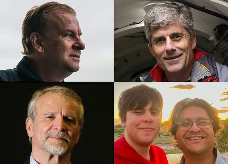 חמשת ההרוגים, מימין למעלה: מנכ"ל OceanGate ראש, שהזאדה דאווד ובנו סולימאן, החוקר הצרפתי נרז'ולה והמיליארדר הבריטי הרדינג