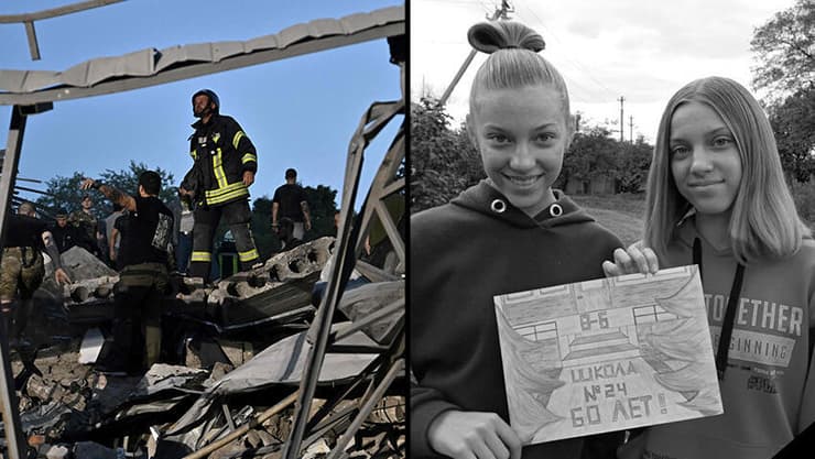 האחיות התאומות בנות ה-14 אנה ויוליה אקסנצ'נקו שנהרגו ב מתקפת טילים הפצצה של רוסיה על מסעדה בעיר קרמטורסק אוקראינה מלחמה