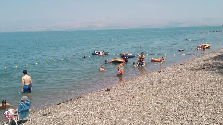 מתרחצים בכינרת (צילום: אושרי בן דור, איגוד ערים כינרת) חוף חלוקים, כינרת