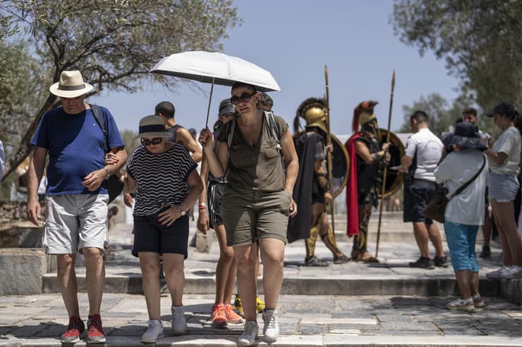 אירופה גל חום יוון אתונה ב יציאה מה אקרופוליס
