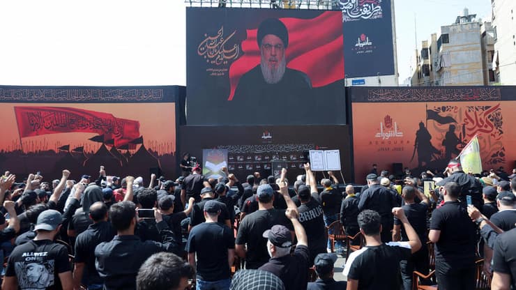 נסראללה בנאום מרחוק, בעצרת בדרום ביירות