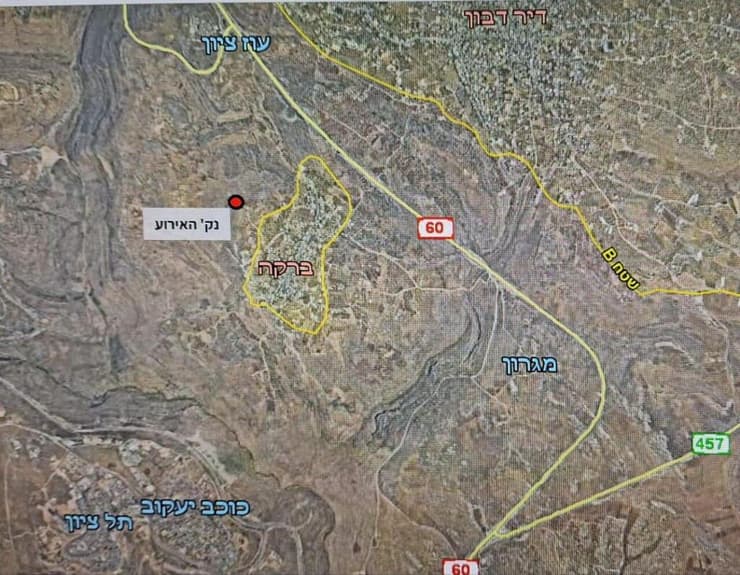 מפה מנקודת העימות, אשר התרחש כ- 250 מטר מבורקה וכק״מ מהמאחז עוז ציון
