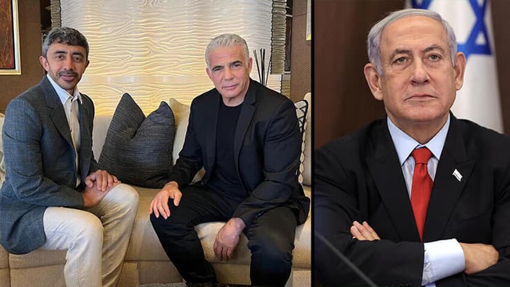 לפיד נפגש עם שר החוץ, נתניהו עדיין מחכה לביקור רשמי באבו דאבי (צילום: EPA/ABIR SULTAN) יאיר לפיד בפגישה עם שר החוץ האמירתי עבדאללה בן זאיד באיטליה