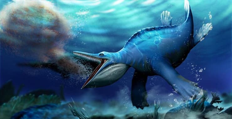 שחזור של הזוחל הימי הקדום Hupehsuchus nanchangensis