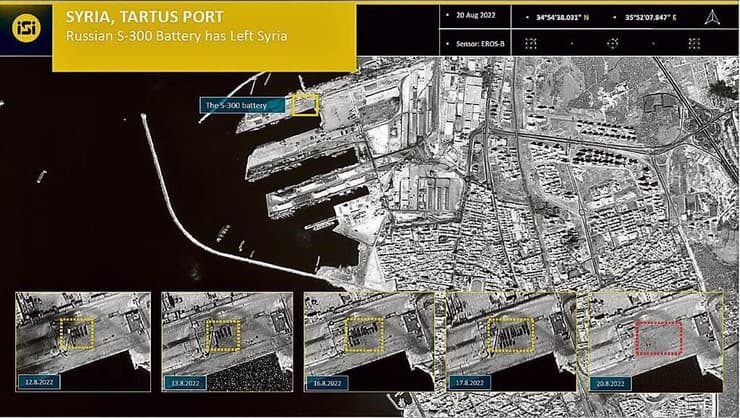 נמל טרטוס בסוריה ב־2022, לפני ואחרי שהוצאו ממנו סוללות ה־S-300 הרוסיות
