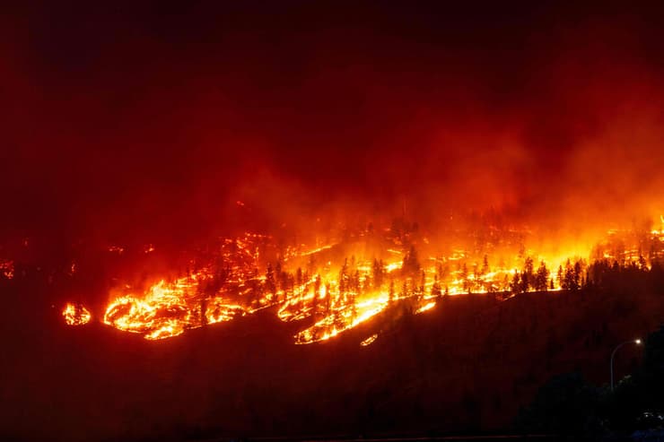 שריפה שריפת יער קנדה ליד העיר קלונה המערבית